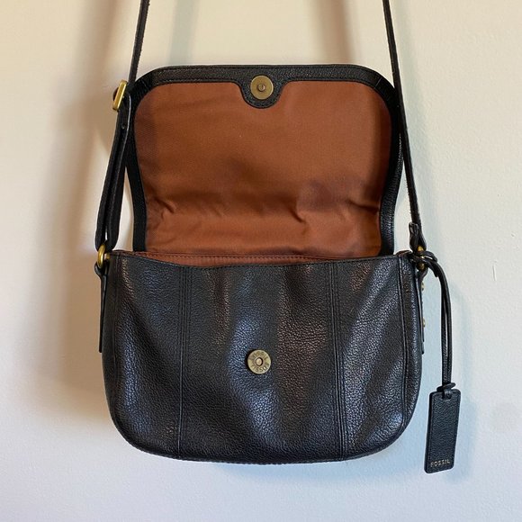 Fossil Black Leather Crossbody Bag Purse Small Adjustable Strap - Picture 7 of 13
